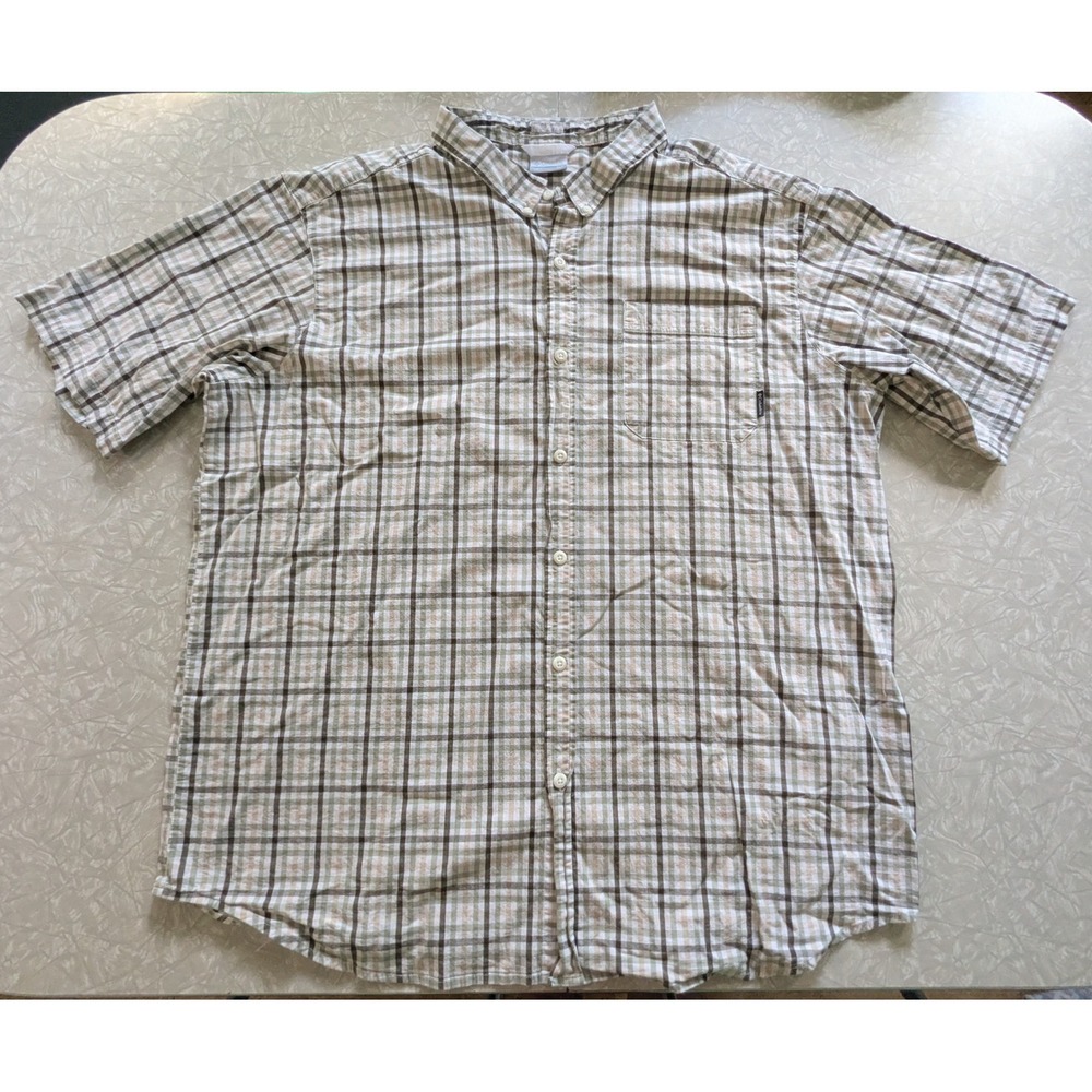 Columbia Rapid Rivers 3XT Plaid Short Sleeve Button Down Shirt Green Tan